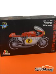 Italeri: Motorbike scale model kit 1/9 scale - MV Agusta 4-Cylinder 500cc #2 - Mike Hailwood (GB) - Motorcycle World Championship 1964 - plastic parts, rubber parts, water slide decals and assembly instructions