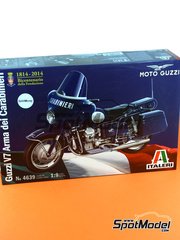 Italeri: Motorbike scale model kit 1/9 scale - Moto Guzzi V7 - metal parts, plastic parts, rubber parts, water slide decals and assembly instructions