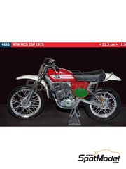 Italeri: Motorbike scale model kit 1/9 scale - KTM MC5 250 1975 - plastic parts, rubber parts, water slide decals, assembly instructions and painting instructions