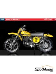 Italeri: Motorbike scale model kit 1/9 scale - Suzuki RN 400 1972 - plastic parts, rubber parts, water slide decals, assembly instructions and painting instructions