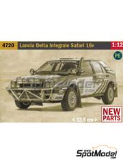 Italeri: Car scale model kit 1/12 scale - Lancia Delta HF Integrale 16V sponsored by Martini Racing - Safari Rally - metal parts, photo-etched parts, plastic parts, rubber parts, seatbelt fabric, water slide decals, other materials, assembly instructions and painting instructions image