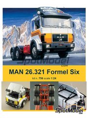 Italeri: Tractor head scale model kit 1/24 scale - Man 26.321 Formel six - plastic parts, rubber parts, water slide decals and assembly instructions