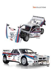 Ixo Collections: Car scale model kit 1/8 scale - Lancia 037 sponsored by Martini #5 - Markku Aln (FI) + Ilkka Kivimki (FI) - Tour de Corse Rallye de France 1984 - metal parts, plastic parts, rubber parts, other materials and assembly instructions