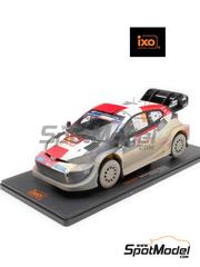 Ixo Models: Diecast model car 1/18 scale - Toyota Yaris GR Hybrid Rally1 Toyota Gazoo Racing WRT Team sponsored by Denso #69 - Kalle Rovanper (FI) + Jonne Halttunen (FI) - Safary Rally Kenya 2023 - metal parts, plastic parts and rubber parts