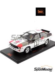 Ixo Models: Diecast model car 1/18 scale - Audi Quattro Group 4 Audi Sport Team sponsored by Castrol #3 - Hannu Mikkola (FI) + Arne Hertz (SE) - 1000 Lakes Finland Rally 1982 - metal parts, plastic parts and rubber parts image