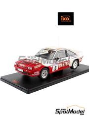 Ixo Models: Diecast model car 1/18 scale - Opel Manta 400 sponsored by Texaco, Bastos #5 - Guy Colsoul (BE) + Alain Lopes (BE) - Ypres 24 Hours Rally 1985 - metal parts, plastic parts and rubber parts