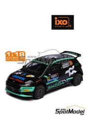 Ixo Models: Diecast model car 1/18 scale - Skoda Fabia RS Rally2 Toksport WRT Team sponsored by Crown Gas Power #22 - Gus Greensmith (GB) + Jonas Andersson (SE) - Safary Rally Kenya 2024 - metal parts, plastic parts and rubber parts