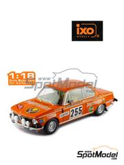 Ixo Models: Diecast model car 1/18 scale - BMW 2002 (E20) sponsored by Jagermeister #255 - Wolfgang Stiller (DE) + Axel Wagener (DE) - Monte Carlo Rally - Rallye Automobile de Monte-Carlo 1973 - metal parts, plastic parts and rubber parts