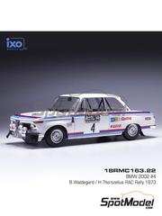 Ixo Models: Diecast model car 1/18 scale - BMW 2002 (E20) BMW Motorsport Team sponsored by Castrol #4 - Bjrn Waldegrd (SE) + Hans Thorszelius (SE) - Daily Mirror RAC Rally 1973 - metal parts, plastic parts and rubber parts