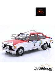Ixo Models: Diecast model car 1/18 scale - Ford Escort MK II RS 1800 Ford Motor Co. Ltd. Team #4 - Ari Vatanen (FI) + Atso Aho (FI) - 1000 Lakes Finland Rally 1977 - metal parts, plastic parts and rubber parts