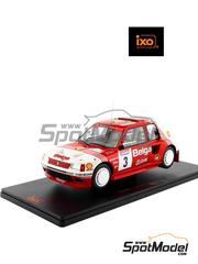 Ixo Models: Diecast model car 1/18 scale - Peugeot 205 T16 Group B sponsored by Belga #3 - Bernard Darniche (FR) + Alain Mah (FR) - Ypres 24 Hours Rally 1985 - metal parts, plastic parts and rubber parts