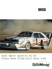 KMP Kool Models Production: Marking / livery 1/24 scale - Audi Sport Quattro S1 E2 sponsored by Blaupunkt #1 - Walter Rhrl (DE) - Pikes Peak Climb Hill Race 1987 - 3D printed parts, resin parts, vacuum formed parts, water slide decals, other materials and assembly instructions - for Beemax Model Kits references B24017, 103982 and BX24035