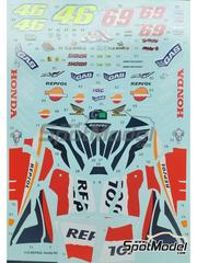 Khaled Models: Marking / livery 1/12 scale - Honda RC211V HRC Team sponsored by Repsol #46, 69 - Valentino Rossi (IT), Nicky Hayden (US) - Moto GP World Championship 2003 - water slide decals - for Tamiya reference TAM14096