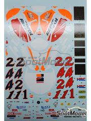 Khaled Models: Marking / livery 1/12 scale - Honda NSR500 HRC Team sponsored by Repsol #1, 2, 4 - Michael 'Mick' Doohan (AU), Tadayuki 'Taddy' Okada (JP), Alex Criville (ES) - Motorcycle World Championship 1998 - water slide decals - for Tamiya reference TAM14071