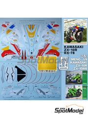 Khaled Models: Marking / livery 1/9 scale - Kawasaki ZX-10RR sponsored by RX-78 - paint masks and water slide decals - for Meng Model references MT-007, MT-007s, MT-008 and MT-008s