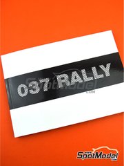 Komakai: Libro de referencia - Lancia 037 Rally - para las referencias de Arena Modelli ARE253, ARE280, ARE281, ARE282, ARE328, ARE333, ARE422, ARE423, ARE447, ARE449 y ARE471, o las referencias de Hasegawa 20264, 20277, 20299, 20399, 20414, 20447, 20485, 20523, 20566, 20584, 20631, 20681, 25030, CR-30, 25030.OUTLET, 52305, SP505, HACR30, 25030 y CR-30, o las referencias de Model Factory Hiro MFH-K489, K-489, MFH-K490, K-490, MFH-K491, K-491, MFH-K504, K-504, MFH-K505, K-505, MFH-K506, K-506, MFH-K507, K-507, MFH-K508, K-508, MFH-K514, K-514, MFH-K515, K-515, MFH-K516, K-516, MFH-K517, K-517, MFH-K518, K-518, MFH-K550, K-550, MFH-K557, K-557, MFH-K558, K-558, MFH-K559, K-559, MFH-K560, K-560, MFH-K561 y K-561