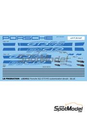 LB Production: Decals 1/24 scale - Porsche 911 GT3 RS Blue Stripes - water slide decals and placement instructions - for Tamiya reference TAM24370