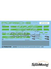 LB Production: Decals 1/24 scale - Porsche 911 GT3 RS Lime Stripes - water slide decals and placement instructions - for Tamiya reference TAM24370