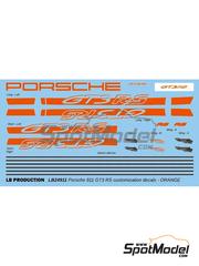 LB Production: Decals 1/24 scale - Porsche 911 GT3 RS Orange Stripes - water slide decals and placement instructions - for Tamiya reference TAM24370