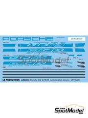 LB Production: Decals 1/24 scale - Porsche 911 GT3 RS Sky Blue Stripes - water slide decals and placement instructions - for Tamiya reference TAM24370