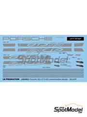 LB Production: Decals 1/24 scale - Porsche 911 GT3 RS Silver Stripes - water slide decals and placement instructions - for Tamiya reference TAM24370