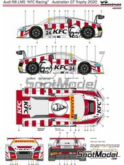 LB Production: Marking / livery 1/24 scale - Audi R8 LMS GT3 Melbourne Performance Centre Team sponsored by KFC #24 - Gary Higgon (AU) - Australian GT Trophy 2020 - water slide decals and assembly instructions - for Nunu references PN24004, NU-24004, PN24004, NUNPN24004, PN24024, PN-24024, PN24024-UNBOX, PN24028 and NU24028 image