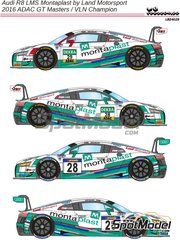 LB Production: Marking / livery 1/24 scale - Audi R8 LMS GT3 Land Motorsport Team sponsored by Montaplast #28, 29 - Stphane Ortelli (MC) + Christopher Haase (DE), Frederic Vervisch (BE) + Peter Hoevenaars (NL), Christopher Mies (DE) + Connor De Phillippi (US) - ADAC GT Masters 2016 - water slide decals and assembly instructions - for Nunu references PN24004, NU-24004, PN24004, NUNPN24004, PN24024, PN-24024, PN24024-UNBOX, PN24028 and NU24028