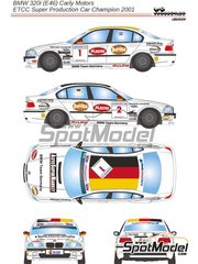 LB Production: Marking / livery 1/24 scale - BMW 320i E46 Ravaglia Motorsport BMW Team Germany Team sponsored by Mauri, Beretta #1,2 - Peter Kox (NL), Norman Simon (DE) - European Super Production Championship 2001 - water slide decals and placement instructions - for Nunu references PN24007 and NU-24007 image