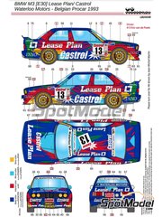 LB Production: Marking / livery 1/24 scale - BMW M3 E30 Sport Evolution II Waterloo Motors Team sponsored by Lease Plan #6, 13 - Eric van de Poele (BE), Jean-Michel Martin (BE) - Belgian Procar 1993 - water slide decals and assembly instructions - for Beemax Model Kits references B24007, Aoshima 098196 and B24019, or Nunu references PN24014, PN-24014, PN24017, PN-24017, PN24019 and PN-24019