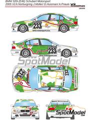 LB Production: Decoracin escala 1/24 - BMW 320i (E46) Equipo Schubert Motorsport N 233 - Andy Priaulx (GB) + Duncan Huisman (NL) + Jrg Mller (DE) - VLN Nrburgring Endurance Series 2005 - calcas de agua e instrucciones de colocacin - para las referencias de Nunu PN24033, NU-24033, PN24033.OUTLET, PN24047 y NU-24047
