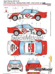 LB Production: Marking / livery 1/24 scale - Opel Manta 400 Opel Europe Team sponsored by Marlboro #5, 6 - Erwin Weber (DE) + Gunter Wanger (DE), Guy Frquelin (FR) + Bruno Berglund (SE) - Hong Kong - Beijing Rally 1985 - water slide decals, placement instructions and tobacco sponsor decals - for Belkits references BEL008, BEL-008, BEL009 and BEL-009