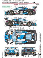 LB Production: Marking / livery 1/24 scale - Audi R8 LMS Evo II WRT Team sponsored by McDonald's Le Batimans #33 - Ulysse De Pauw (BE) + Arnold Robin (FR) + Maxime Robin (FR) + Ryuichiro Tomita (JP) - GT World Challenge Europe , TotalEnergies 24 hours of Spa 2022 - water slide decals and placement instructions image