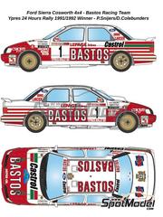 LB Production: Decoracin escala 1/24 - Ford Sierra Cosworth Grupo A Equipo RAS Bastos Racing patrocinado por Castrol N 1, 6 - Patrick Snijers (BE) + Dany Colebunders (BE) - Rally 24 Horas de Ypres 1991 y 1992 - mscaras de pintura, calcas de agua, instrucciones de colocacin y calcas de sponsors de tabaco - para las referencias de D.Modelkits DM-K001 y DM-K002