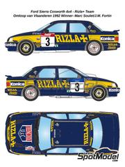 LB Production: Decoracin escala 1/24 - Ford Sierra Cosworth 4x4 Grupo A patrocinado por Rizla+ N 3 - Marc Soulet (BE) + Jean-Marc Fortin (BE) - Rally Omloop Van Vlaanderen  1992 - calcas de agua e instrucciones de colocacin - para las referencias de D.Modelkits DM-K001 y DM-K002