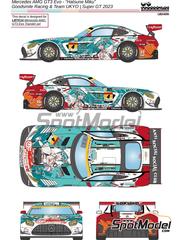 LB Production: Marking / livery 1/24 scale - Mercedes Benz AMG GT3 Evo Goodsmile Racing Team sponsored by Hatsune Miku #4 - Nobuteru Taniguchi (JP) + Tatsuya Kataoka (JP) - Autobacs Super GT Series 2023 - paint masks, water slide decals and placement instructions - for LB Production reference LB-TK14, or Tamiya references TAM24345 and TAM24350