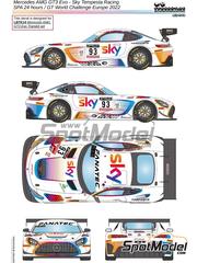 LB Production: Marking / livery 1/24 scale - Mercedes Benz AMG GT3 Evo Tempesta Racing by HRT Team sponsored by Sky #93 - Christopher Froggatt (GB) + Jonathan Hui (HK) + Loris Spinelli (IT) + Edward Mackay 'Eddie' Cheever III (IT) - GT World Challenge Europe , TotalEnergies 24 hours of Spa 2022 - water slide decals and placement instructions - for Tamiya references TAM24345 and TAM24350