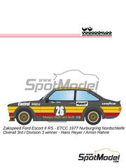 LB Production: Marking / livery 1/24 scale - Ford Escort MK II RS 1800 Zakspeed Team sponsored by Mampe #26 - Armin Hahne (DE) + Hans Heyer (DE) - European Touring Car Championship ETCC Nrburgring 1977 - water slide decals and placement instructions - for Italeri references 3664, IT3664 and ITA3664