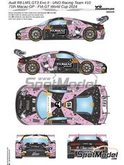 LB Production: Marking / livery 1/24 scale - Audi R8 LMS GT3 Evo II UNO Racing Team sponsored by Tarmac Works #10 - Adderly Cheun Yue Fong (HK) - Macau FIA GT World Cup Championship 2024 - water slide decals and placement instructions - for Meng Model references CS-009 and CS-011, or Nunu reference PN24044
