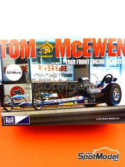 MPC: Car scale model kit 1/25 scale - Front Engine Dragster 2T sponsored by Tirend Activity Booster! - Tom 'Mongoose' McEwen (US) 1969 - plastic parts, rubber parts, water slide decals, assembly instructions and painting instructions