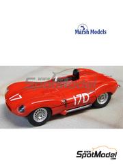 Marsh Models: Car scale model kit 1/43 scale - Jaguar D-Type Briggs Cunningham Team #17D, 41, 100 - Merle Brennan (US), John Gordon Bennett (US), Ray Seher (US) - Pacific Coast Championship, SCCA National Sports Car Championship 1956, 1958 and 1961 - photo-etched parts, resin parts, turned metal parts, water slide decals, white metal parts, other materials and assembly instructions
