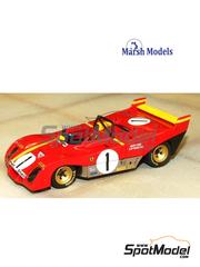 Marsh Models: Car scale model kit 1/43 scale - Ferrari 312PB Spa Ferrari SEFAC Team #1, 2, 3 - Jacques Bernard 'Jacky' Ickx (BE) + Clay Regazzoni (CH), Ronnie Peterson (SE) + Timothy Theodore 'Tim' Schenken (AT), Brian Redman (GB) + Arturo Merzario (IT), Sandro Munari (IT) + Arturo Merzario (IT) - Monza 1000 Kilometres, Nrburgring 1000 Kilometres, Targa Florio, SPA Francorchamps 1000 Kms , Mid season 1972 - photo-etched parts, resin parts, turned metal parts, water slide decals, white metal parts, other materials and assembly instructions