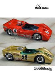 Marsh Models: Car scale model kit 1/43 scale - McLaren M6B Glen Racing, Leader Card, Aztec Racing Mexico Team #4, 11, 17, 27, 99 - Bob Aylward (US), Lothar Motschenbacher (US), Ron Goldleaf (US), Richard Galloway (US), Moises Solana (MX) - Can-Am Canadian-American Challenge Cup, USRRC Laguna Seca, American Road Race of Champions 1968, 1969 and 1970 - photo-etched parts, resin parts, turned metal parts, water slide decals, white metal parts, other materials and assembly instructions image