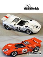 Marsh Models: Car scale model kit 1/43 scale - McLaren M1C #11, 51, 52, 57, 91 - Lothar Motschenbacher (US), Bob Bondurant (US), Peter Revson (US), John Cordts (CA), Skip Scott (US) - Can-Am Canadian-American Challenge Cup, USRR Championship 1967 and 1968 - photo-etched parts, resin parts, turned metal parts, water slide decals, white metal parts, other materials and assembly instructions image