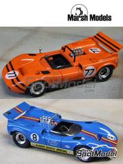 Marsh Models: Car scale model kit 1/43 scale - McLaren M1C #8, 39, 42, 47, 77 84 - Ron Courtney (US), Ludwig Heimrath (CA), Candido DaMota (US), Jerry Hansen (US), Leonard Janke (US), William Wonder (US) - Can-Am Canadian-American Challenge Cup 1967, 1968 and 1970 - photo-etched parts, resin parts, turned metal parts, water slide decals, white metal parts, other materials and assembly instructions image