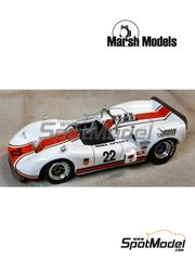 Marsh Models: Car scale model kit 1/43 scale - McLaren M1B Ecurie Soucy Racing Team sponsored by Soucy Automobiles Inc #22 - Mike Spence (GB) - Can-Am Canadian-American Challenge Cup 1967 - photo-etched parts, resin parts, turned metal parts, water slide decals, white metal parts, other materials and assembly instructions image
