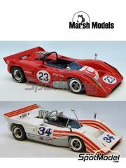 Marsh Models: Car scale model kit 1/43 scale - McLaren M8C #15, 23, 34, 55, 57 - William Wonder (US), Charlie Kemp (US), Tom Dutton (US), Roger McCaig (CA), John Cordts (CA) - Can-Am Canadian-American Challenge Cup 1970, 1971 and 1972 - photo-etched parts, resin parts, turned metal parts, water slide decals, white metal parts, other materials and assembly instructions image