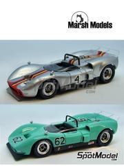 Marsh Models: Car scale model kit 1/43 scale - McLaren M1B #4, 10, 11, 62, 96 - Ron Courtney (US), Charlie Hayes (US), Lothar Motschenbacher (US), John Cannon (CA) - Can-Am Canadian-American Challenge Cup 1966 and 1967 - photo-etched parts, resin parts, turned metal parts, water slide decals, white metal parts, other materials and assembly instructions image