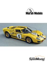 Marsh Models: Car scale model kit 1/43 scale - Ford GT40 MK II Shelby American - Holman & Moody Team #1, 2, 3, 4, 5, 6 - Bruce McLaren (NZ) + Lucien Bianchi (BE), Ronnie Bucknum (US) + Frank Gardner (AU), Anthony Joseph 'A. J.' Foyt Jr. (US) + Dan Gurney (US), Mark Donohue (US) + Peter Revson (US), Mario Andretti (US) + Richie Ginther (US), Denis Clive 'Denny' Hulme (NZ) + Lloyd Ruby (US) - 24 Hours of Daytona 1967 - photo-etched parts, resin parts, turned metal parts, water slide decals, white metal parts, other materials and assembly instructions image