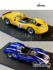 Marsh Models: Car scale model kit 1/43 scale - McLaren M1A sponsored by Keating Ford, Robert Bosch #1, 7, 12, 21 - Ludwig Heimrath (CA), Augie Pabst (US), George Wintersteen (US), Graham Hill (GB) - Brands Hatch Guards Trophy, Player's 200 Mosport, Can-Am Mont-Tremblant, Bridgehampton 500 Kilometres 1965 - photo-etched parts, resin parts, turned metal parts, water slide decals, white metal parts, other materials and assembly instructions