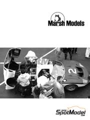 Marsh Models: Car scale model kit 1/43 scale - Ford GT40 Mk II Holman & Moody, Alan Mann Racing Team #2, 3, 4 - Ken Miles (US) + Bruce McLaren (NZ) + Chris Amon (NZ) + Lucien Bianchi (BE) + Graham Hill (GB) + Sir John Young 'Jackie' Stewart (GB), Walter Edwin Hansgen (US), Sir John Whitmore (GB) + Frank Gardner (AU) - 24 Hours Le Mans Tests, Spa 1000 Kilometres 1966 - photo-etched parts, resin parts, turned metal parts, water slide decals, white metal parts, other materials and assembly instructions